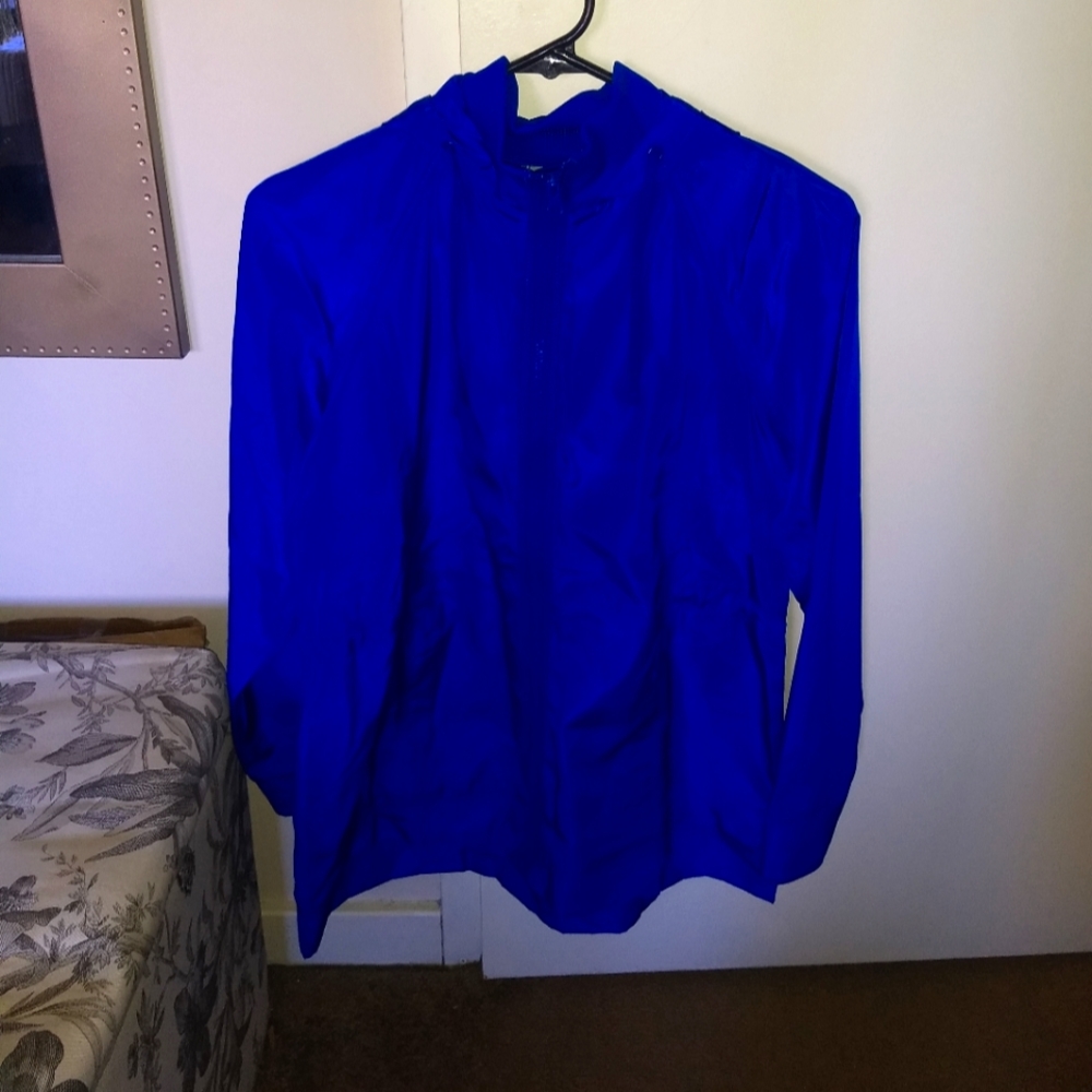 Royal Blue Talbots Hooded Rain Jacket Size Petite Small PS